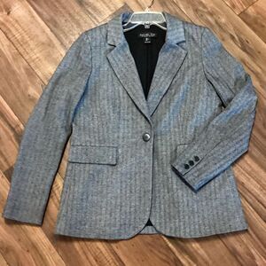 Rachel Zoe Herringbone Longline Academia Blazer Jacket w Pockets in B/W/G Large